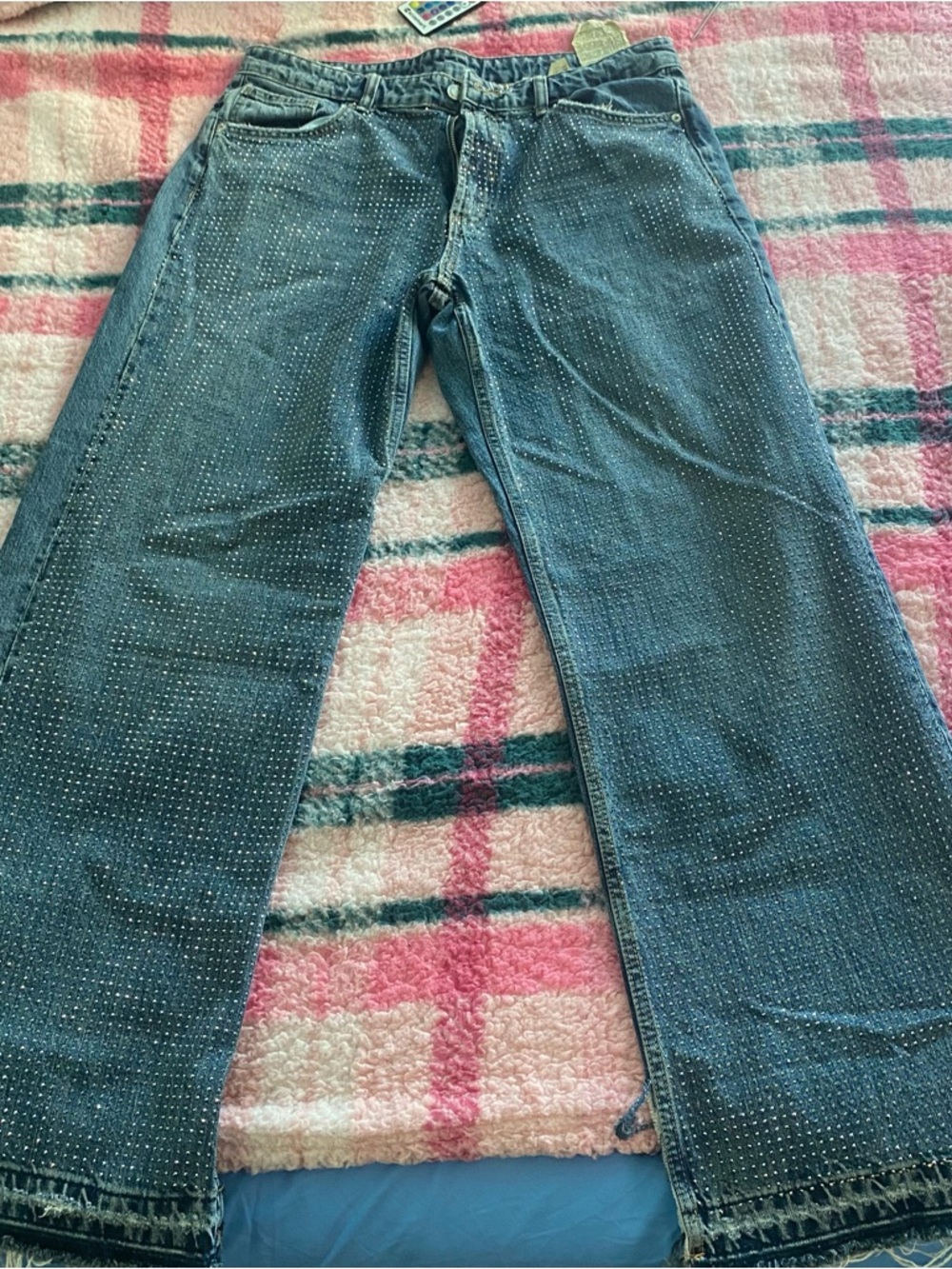 Zara Blue Wide-Leg Rhinestone Jeans